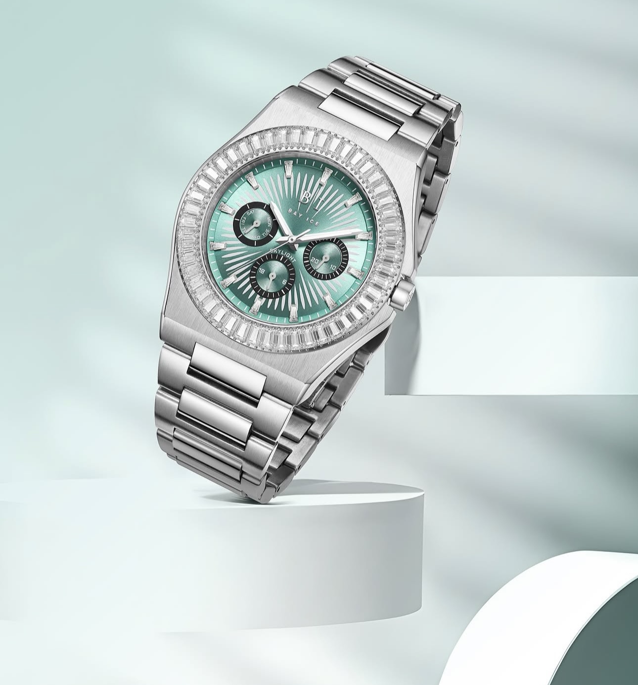 Bay Ice Skylight Watch - Silver and Green Dial